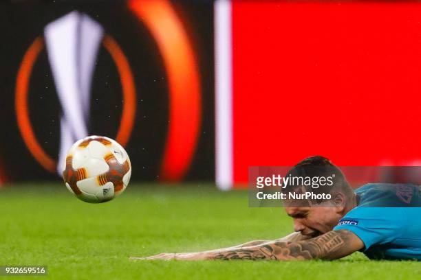 Anton Zabolotny of FC Zenit Saint Petersburg during the UEFA Europa League Round of 16 second leg match between FC Zenit St. Petersburg and RB...