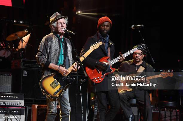 Keith Richards and Gary Clark Jr. Perform onstage at the Second Annual LOVE ROCKS NYC! A Benefit Concert for God's Love We Deliver at Beacon Theatre...