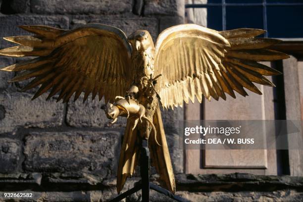 Gilded eagle, sign, Gladstone's Land, Edinburgh Old City , Scotland, United Kingdom.