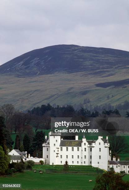 View of Blair Castle located near the village of Blair Atholl, Scotland, United Kingdom.
