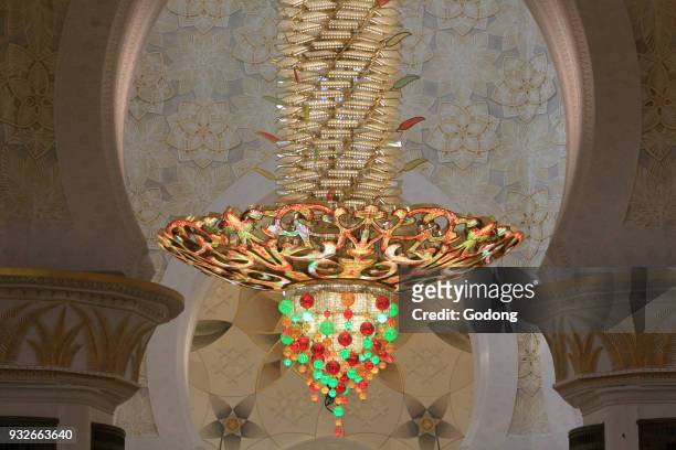 The worlds largest chandelier from Germany made from one million Swarovski crystals. Sheikh Zayed Mosque. 1995. Emirate of Abu Dhabi.