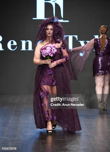 Model walks the runway wearing Rene' Tyler at Los Angeles Fashion Week Powered by Art Hearts Fashion LAFW FW/18 10th Season Anniversary at The...