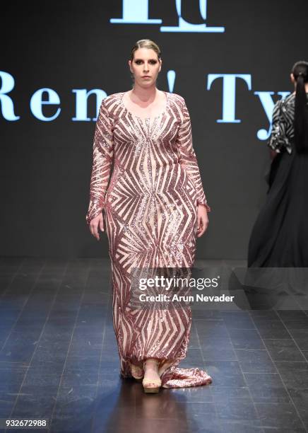 Model walks the runway wearing Rene' Tyler at Los Angeles Fashion Week Powered by Art Hearts Fashion LAFW FW/18 10th Season Anniversary at The...