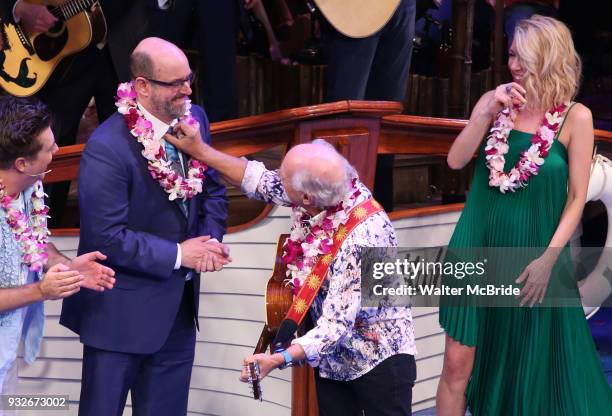 Christopher Ashley, Jimmy Buffett and Kelly Devine during the the Broadway Opening Night Performance Curtain Call bows of 'Escape To Margaritaville'...