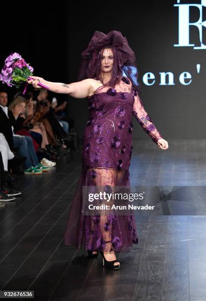 Model walks the runway wearing Rene' Tyler at Los Angeles Fashion Week Powered by Art Hearts Fashion LAFW FW/18 10th Season Anniversary at The...