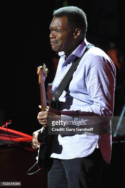 Blues musician Robert Cray performs during attends the 2nd Annual Love Rocks NYC concert benefitting God's Love We Deliver at the Beacon Theatre on...