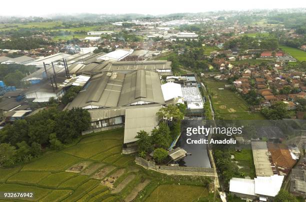 General view of a textile factory, that causes air pollution and contaminates water, is seen in Sukamaju Village, Majalaya, Bandung, West Java,...