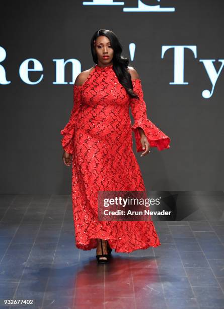 Model walks the runway wearing Rene' Tyler at Los Angeles Fashion Week Powered by Art Hearts Fashion LAFW FW/18 10th Season Anniversary at The...