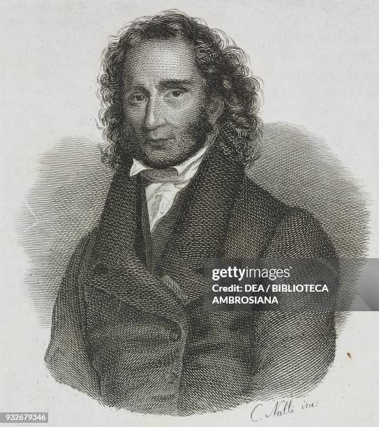 Portrait of Niccolo Paganini , Italian violinist and composer, engraving from L'album, giornale letterario e di belle arti, June 26 Year 7.