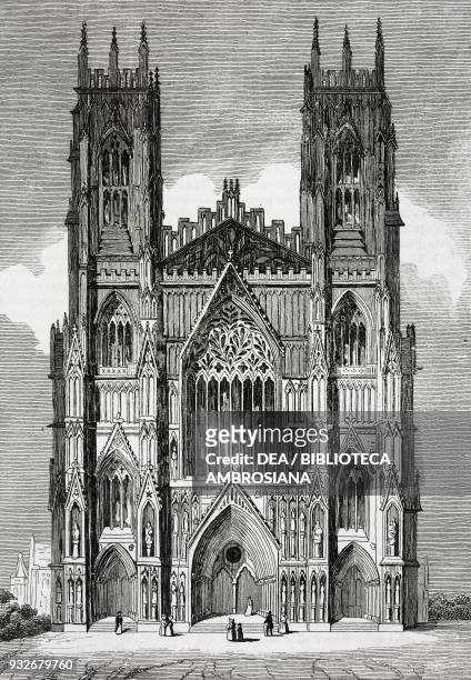 The York Minster, burnt down on May 20 United Kingdom, engraving from L'album, giornale letterario e di belle arti, September 19 Year 7.