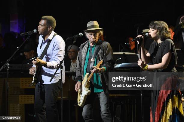 Robert Cray, Keith Richards and Norah Jones perform during the 2nd Annual Love Rocks NYC concert benefitting God's Love We Deliver at the Beacon...