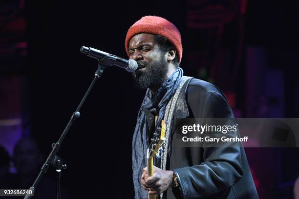 Musician Gary Clark Jr. Performs during the 2nd Annual Love Rocks NYC concert benefitting God's Love We Deliver at the Beacon Theatre on March 15,...