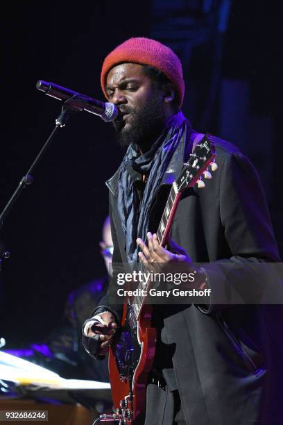 Musician Gary Clark Jr. Performs during the 2nd Annual Love Rocks NYC concert benefitting God's Love We Deliver at the Beacon Theatre on March 15,...