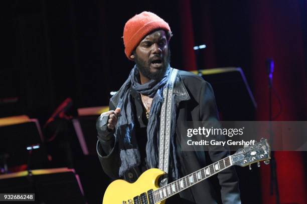 Musician Gary Clark Jr. Performs during the 2nd Annual Love Rocks NYC concert benefitting God's Love We Deliver at the Beacon Theatre on March 15,...