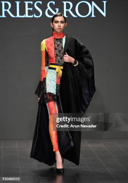 Model walks the runway wearing Charles & Ron at Los Angeles Fashion Week Powered by Art Hearts Fashion LAFW FW/18 10th Season Anniversary at The...