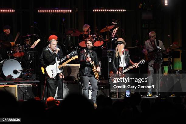 Jimmie Vaughan, Gary Clark Jr, Doyle Bramhall ll and Billy Gibbons perform during the 2nd Annual Love Rocks NYC concert benefitting God's Love We...