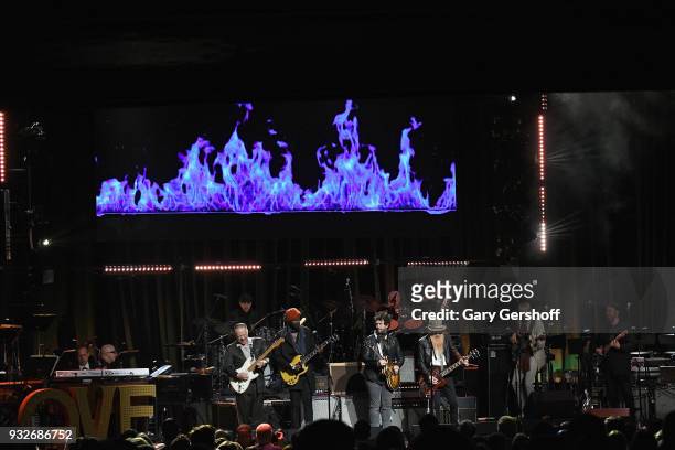 Jimmie Vaughan, Gary Clark Jr, Doyle Bramhall ll and Billy Gibbons perform during the 2nd Annual Love Rocks NYC concert benefitting God's Love We...