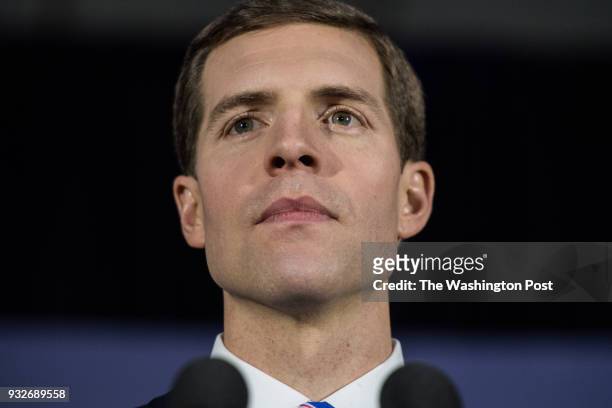 Democrat candidate Conor Lamb gives his victory speech at the Hilton Garden Inn Pittsburgh-Southpointe after winning the Pennsylvania's 18th...