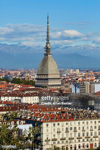 elevated view of turin with the dome of the 'mole antonelliana' - turin stock pictures, royalty-free photos & images