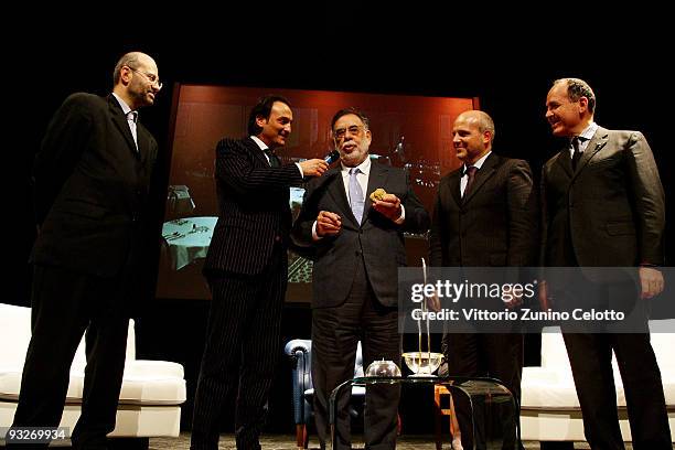 Director Francis Ford Coppola receives 'The Truffle Of The Year' award at the Teatro Sociale G. Busca on November 20, 2009 in Alba, Italy.