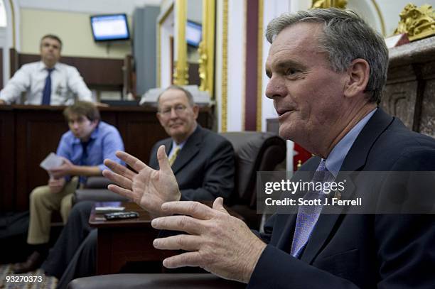 Senate Republican Conference Chairman Lamar Alexander, R-Tenn., and Senate Budget ranking member Judd Gregg, R-N.H., talk to reporters in the Senate...