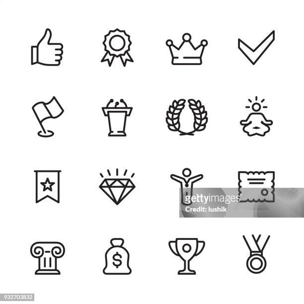 awards - outline icon set - award pedestal stock illustrations