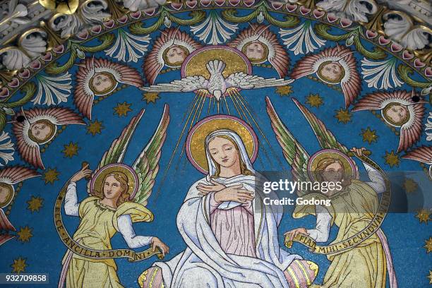 Notre Dame de Fourviere Basilica. Mosaic of Mary and the Holy Ghost. Lyon. France.