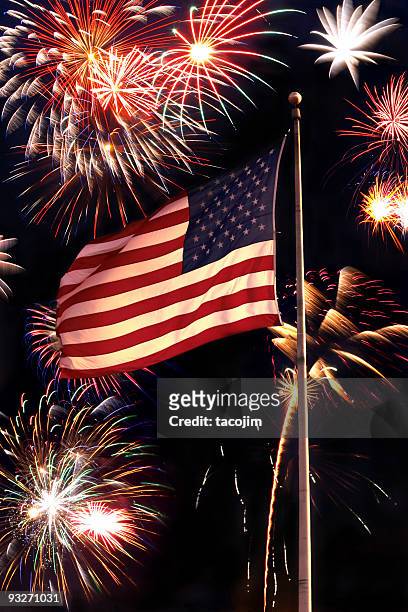 american holiday - american flag fireworks stock pictures, royalty-free photos & images