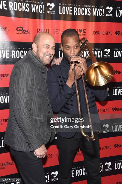 John Varvatos and Trombone Shorty attend the 2nd Annual Love Rocks NYC concert benefitting God's Love We Deliver at the Beacon Theatre on March 15,...