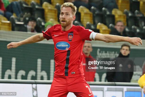 Marc Schnatterer of Heidenheim controls the ball during the Second Bundesliga match between SG Dynamo Dresden and 1. FC Heidenheim 1846 at...