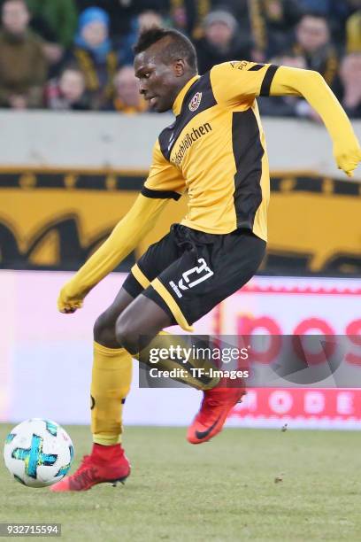 Moussa Kone of Dresden controls the ball during the Second Bundesliga match between SG Dynamo Dresden and 1. FC Heidenheim 1846 at DDV-Stadion on...