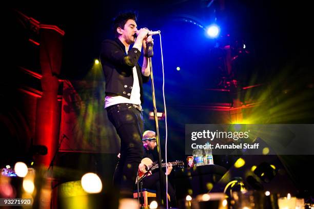 Ian Watkins and Lee Gaze of Lostprophets perform onstage as part of Mencap's Little Voice Sessions at the Union Chapel on November 20, 2009 in...