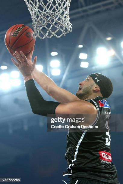 Josh Boone of Melbourne United drives at the basket during game one of the NBL Grand Final series between Melbourne United and the Adelaide 36ers at...