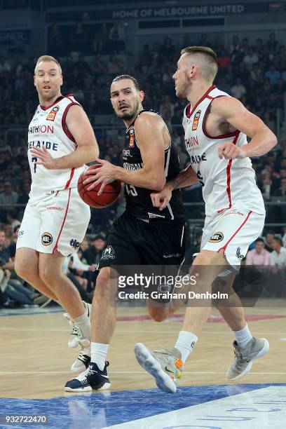 Chris Goulding of Melbourne United in action during game one of the NBL Grand Final series between Melbourne United and the Adelaide 36ers at Hisense...