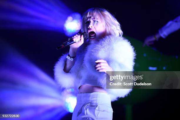 Singer Carly Rae Jepsen performs onstage as a special guest during Charli XCX "Pop 2" performance at El Rey Theatre on March 15, 2018 in Los Angeles,...