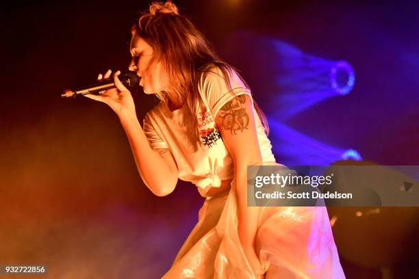 Singer Tove Lo performs onstage as a special guest during Charli XCX "Pop 2" performance at El Rey Theatre on March 15, 2018 in Los Angeles,...