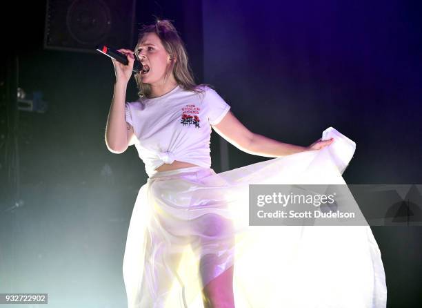 Singer Tove Lo performs onstage as a special guest during Charli XCX "Pop 2" performance at El Rey Theatre on March 15, 2018 in Los Angeles,...