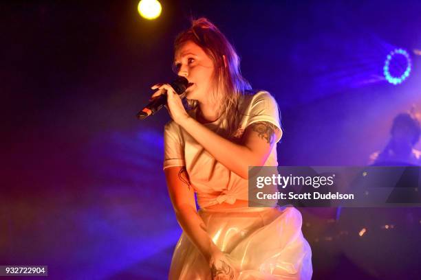 Singer Tove Lo performs onstage as a special guest during Charli XCX "Pop 2" performance at El Rey Theatre on March 15, 2018 in Los Angeles,...
