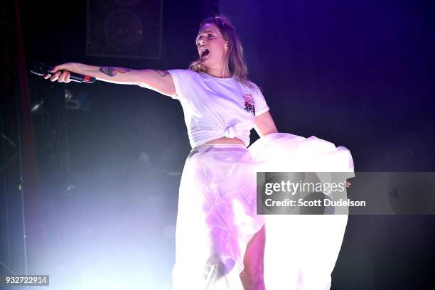 Singer Tove Lo performs onstage as a special guest during Charli XCX "Pop 2" performance at El Rey Theatre on March 15, 2018 in Los Angeles,...