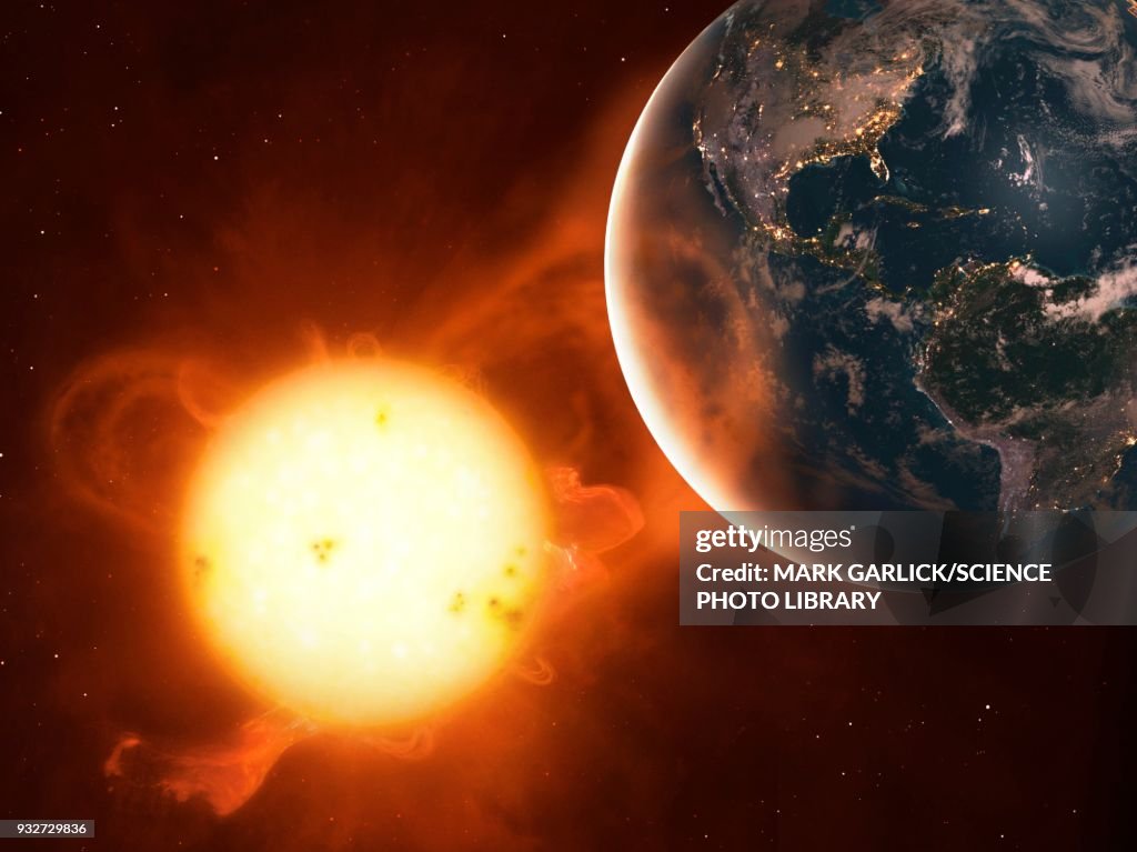 Earth and coronal mass ejection, illustration