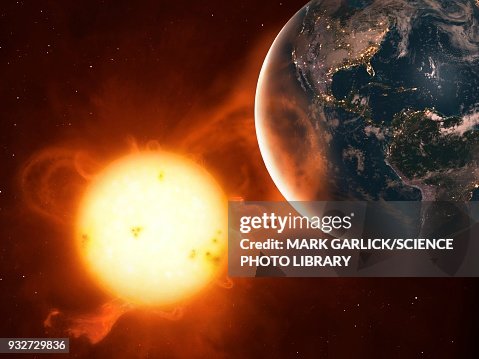 Earth and coronal mass ejection, illustration Earth and coronal mass ejection, illustration