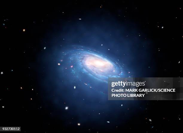 dark matter halo surrounding galaxy, illustration - astrophysik stock-grafiken, -clipart, -cartoons und -symbole