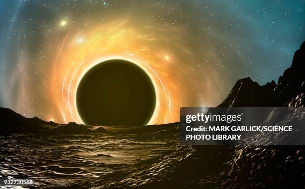 black hole seen from planet, illustration - gravitational field stock-grafiken, -clipart, -cartoons und -symbole