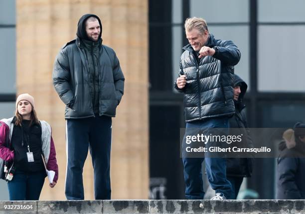 Actors Florian Munteanu and Dolph Lundgren are seen on set filming 'Creed II' at the Rocky Statue and the 'Rocky Steps' at The Philadelphia Museum of...