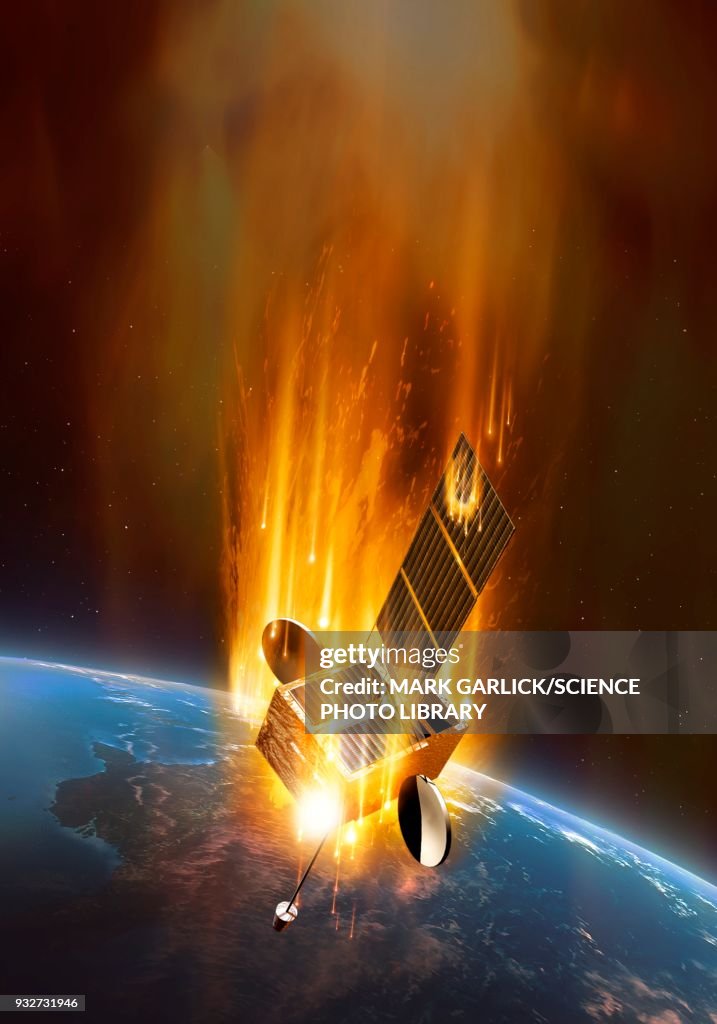 Coronal mass ejection engulfing satellite, illustration