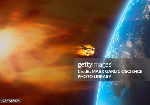 Coronal mass ejection engulfing satellite, illustration Coronal mass ejection engulfing satellite, illustration