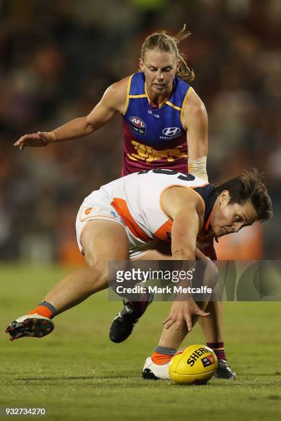 Courtney Gum of the Giants in action during the round seven AFLW match between the Greater Western Sydney Giants and the Brisbane Lions at Blacktown...