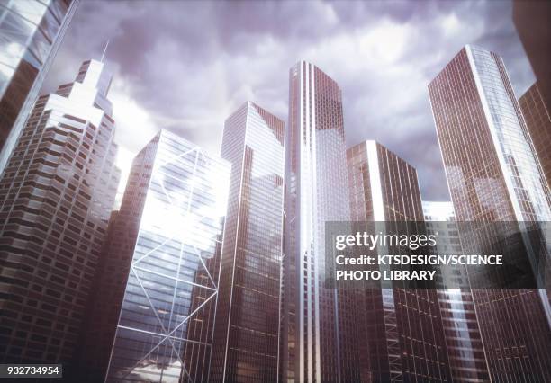 modern skyscrapers, illustration - office low angle stock illustrations