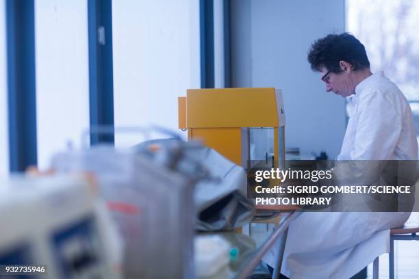 chemist working with microbalance - sigrid gombert - fotografias e filmes do acervo