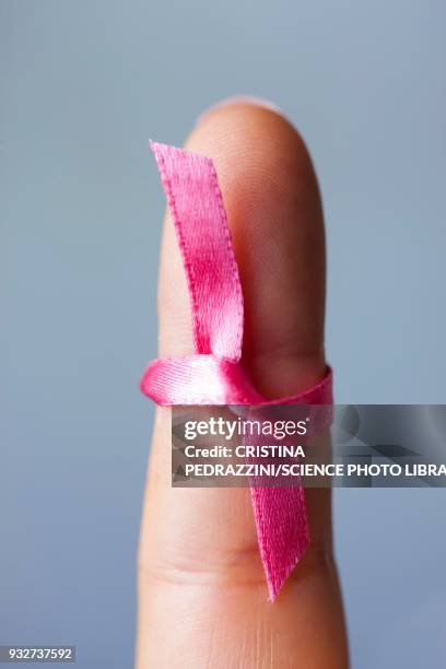 woman with pink ribbon tied to finger - fingertier stock pictures, royalty-free photos & images